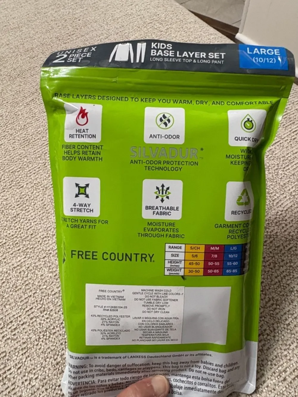 Free Country Kids Microtech Heat Base Layer Set - Black & Gray Size L 10/12